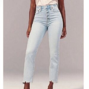 Abercrombie Curve Love High-Waisted Distressed Ankle Straight Light Denim Jeans